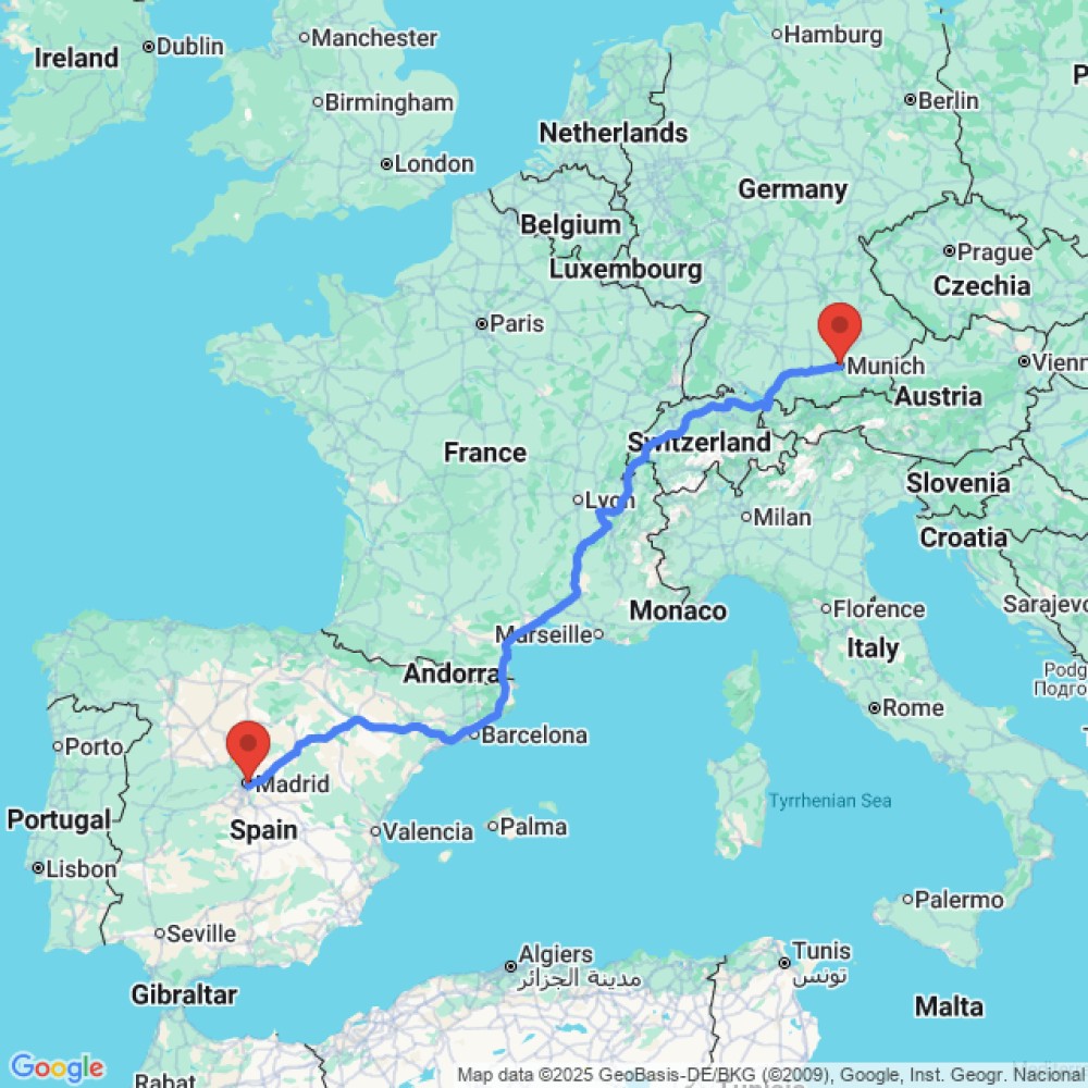Trip between Munich and Madrid