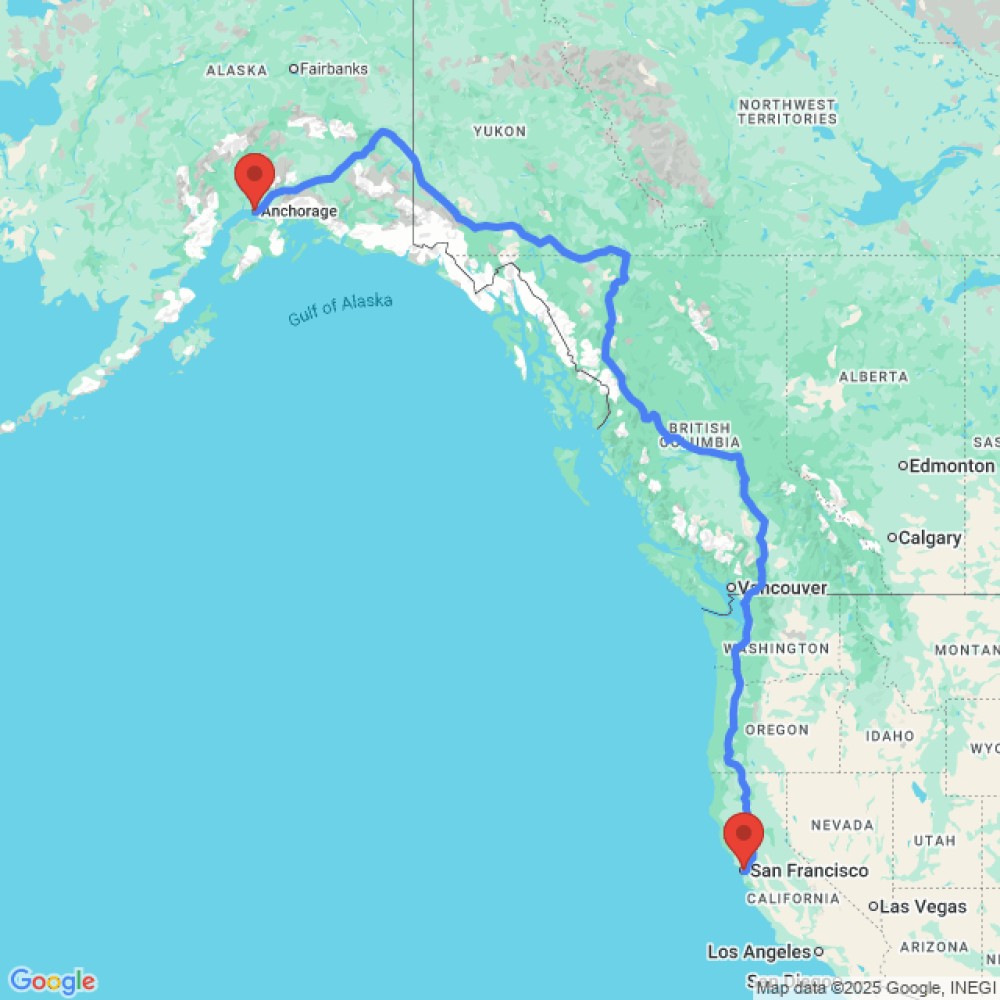 Trip between San Francisco and Anchorage