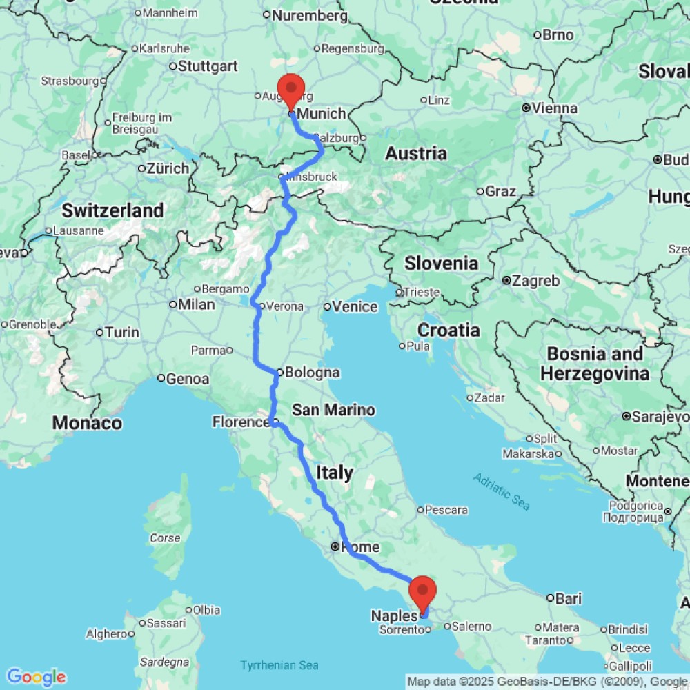 Trip between Munich and Naples