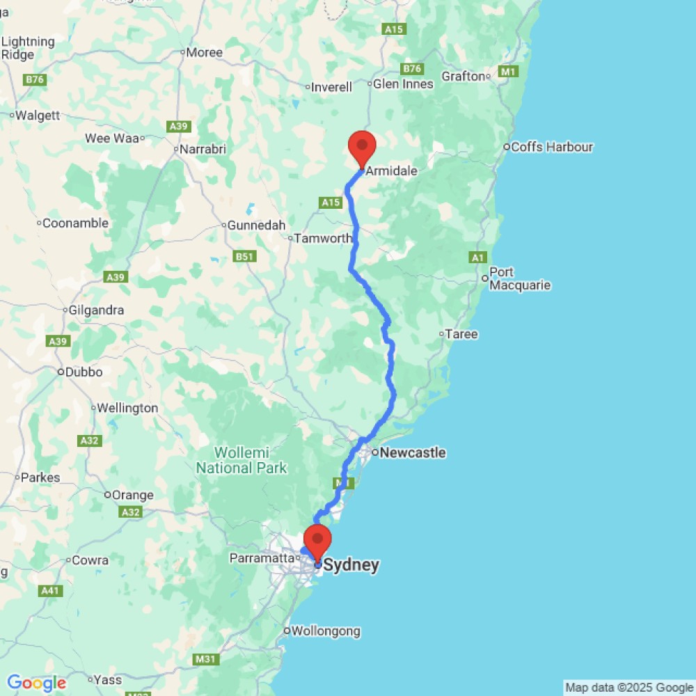 Trip between Armidale and Sydney