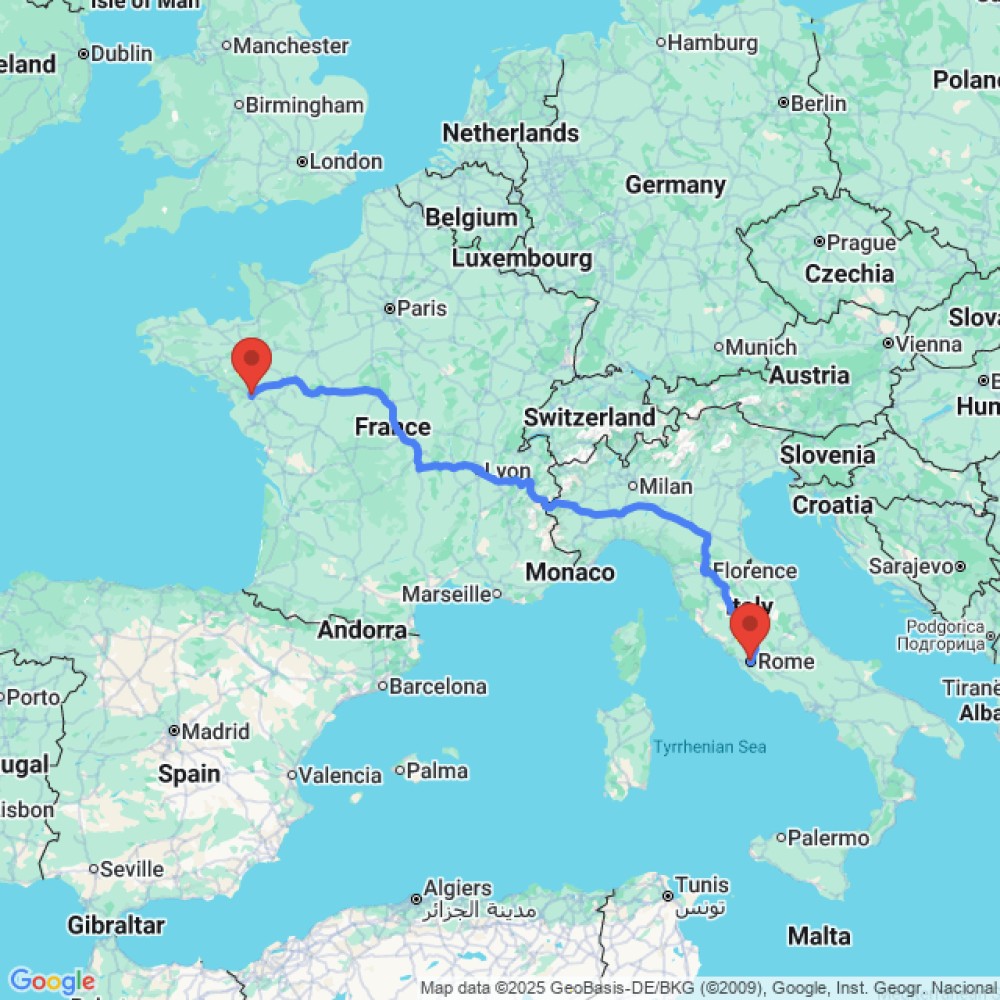 Trip between Nantes and Rome