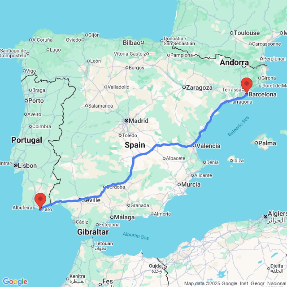 Trip between Faro and Barcelona