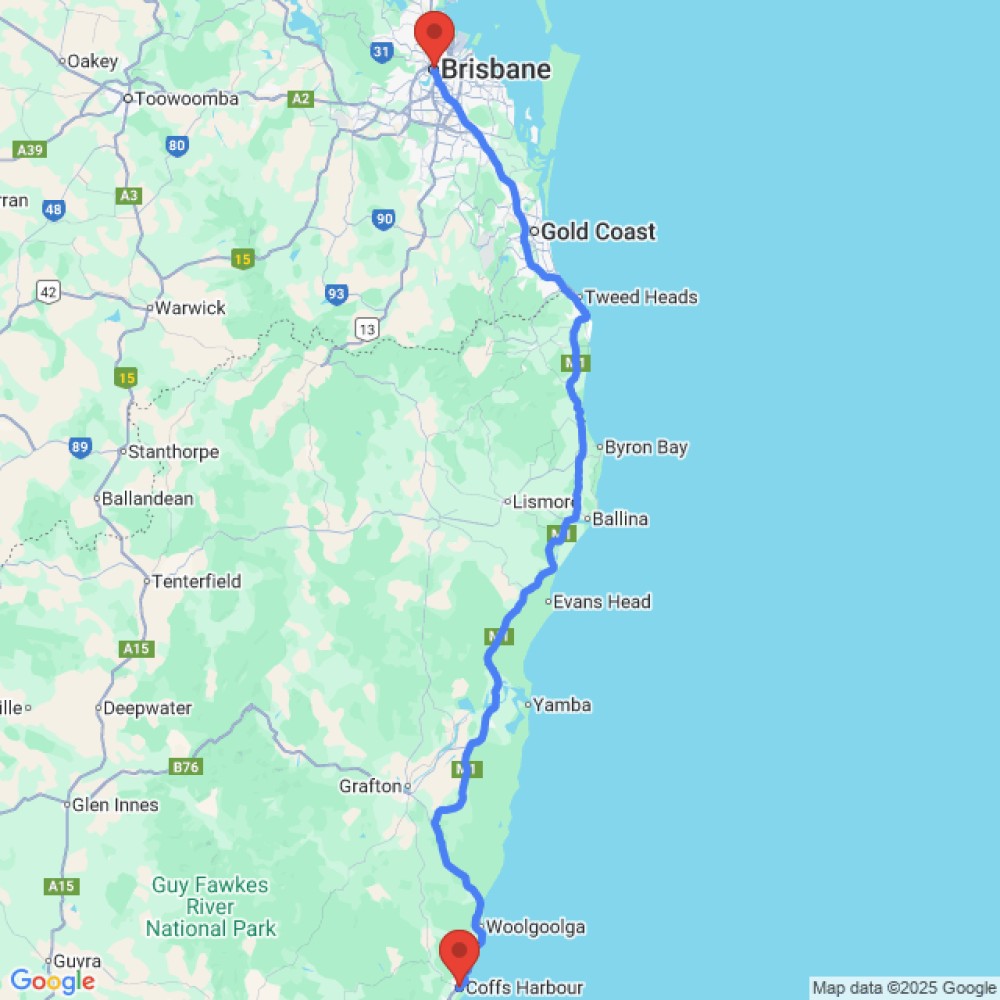 Trip between Coffs Harbour and Brisbane
