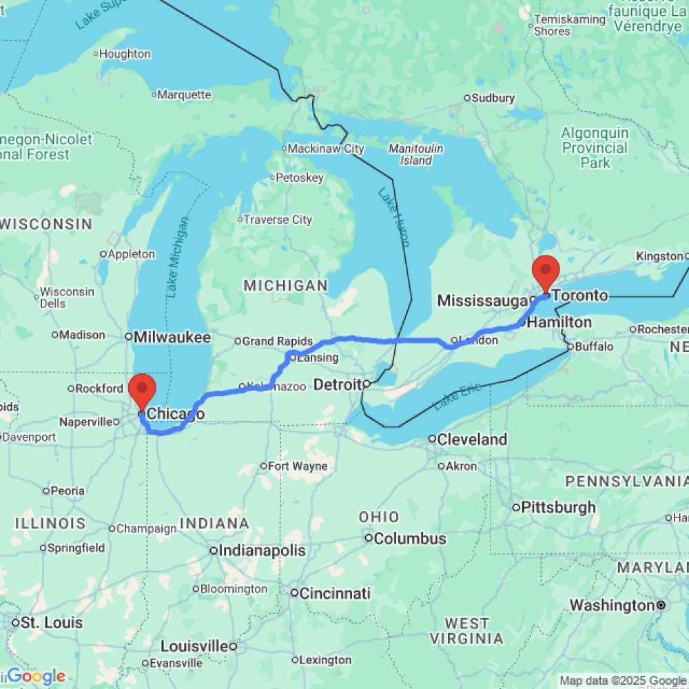 Trip between Chicago and Toronto
