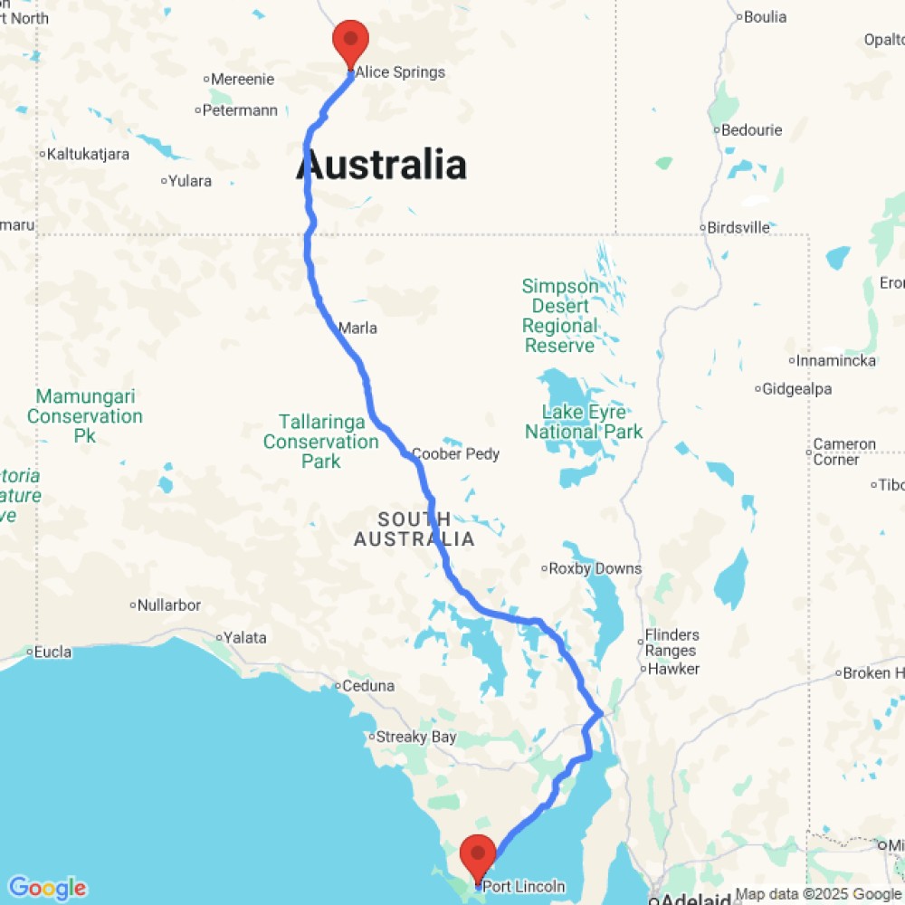 Trip between Alice Springs and Port Lincoln