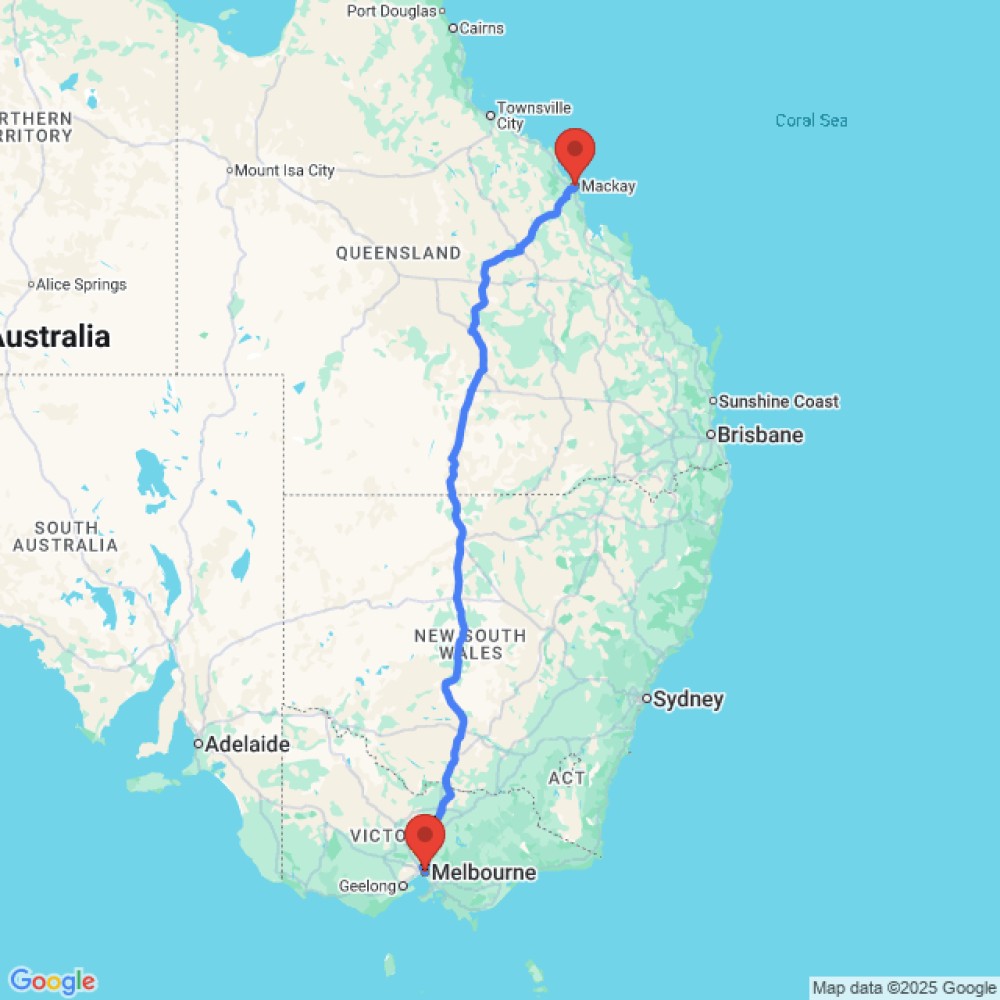 Trip between Melbourne and Mackay