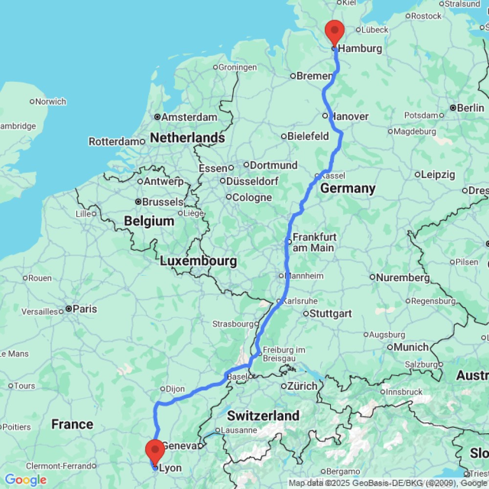 Trip between Lyon and Hamburg