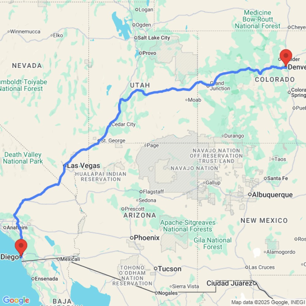 Trip between Denver and San Diego