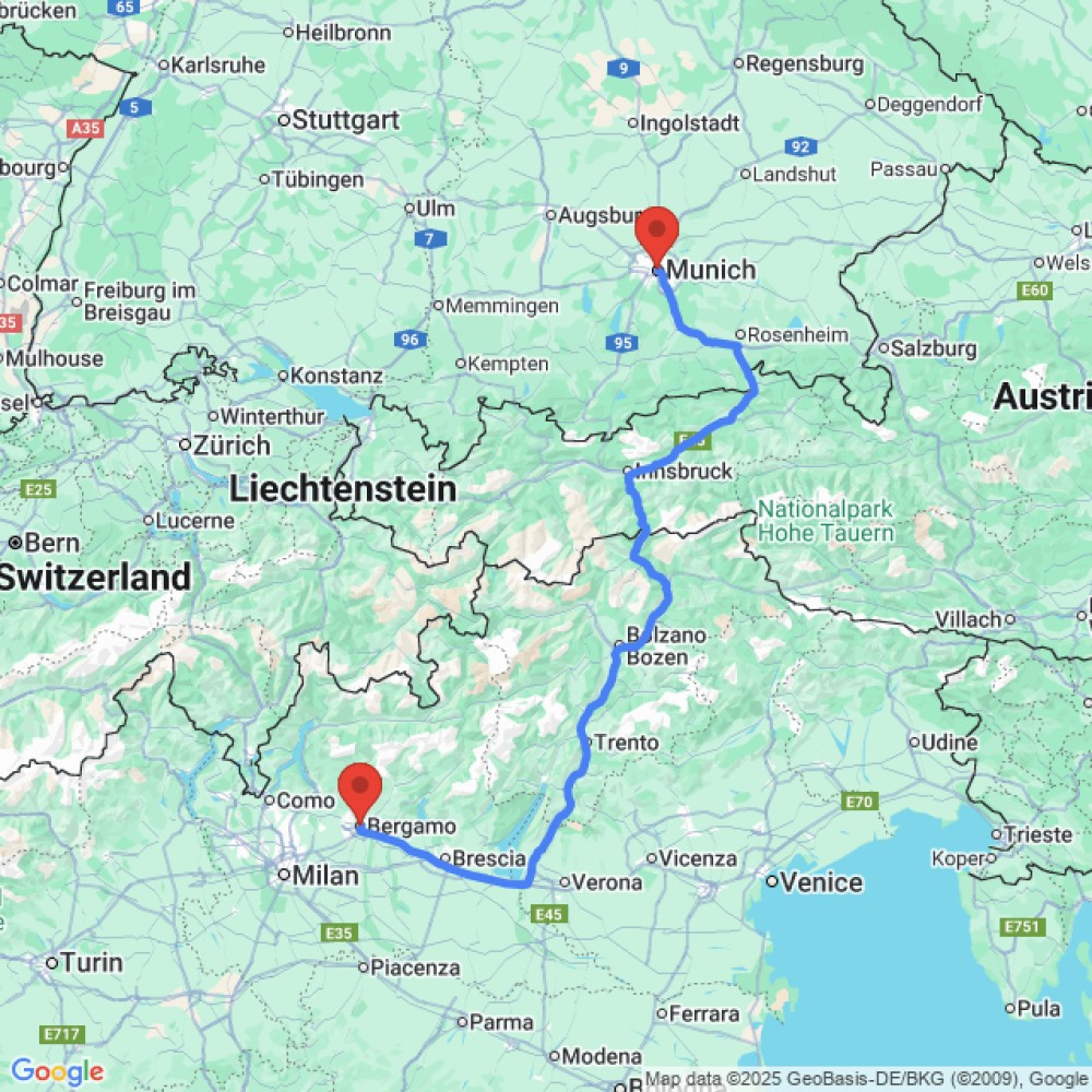 Trip between Munich and Bergamo