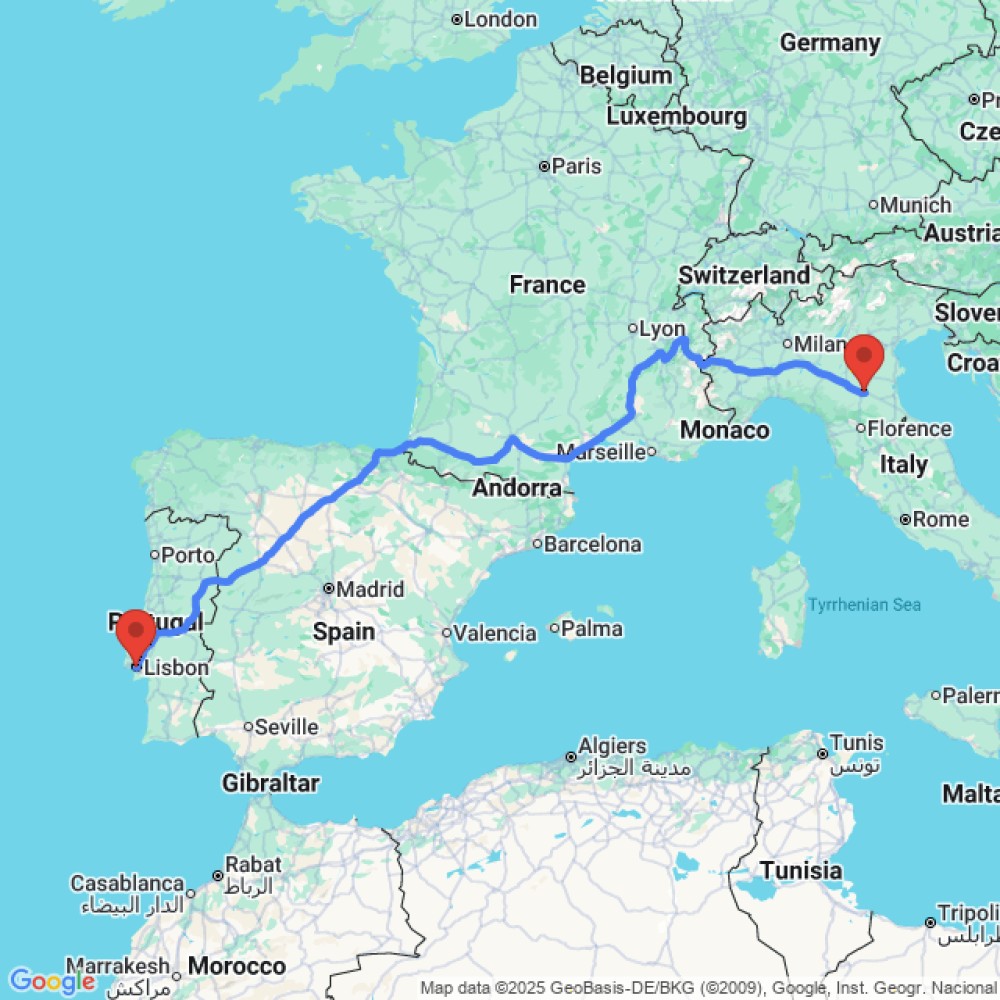 Trip between Bologna and Lisbon