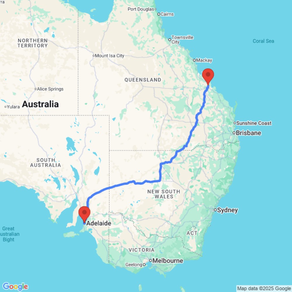 Trip between Adelaide and Rockhampton