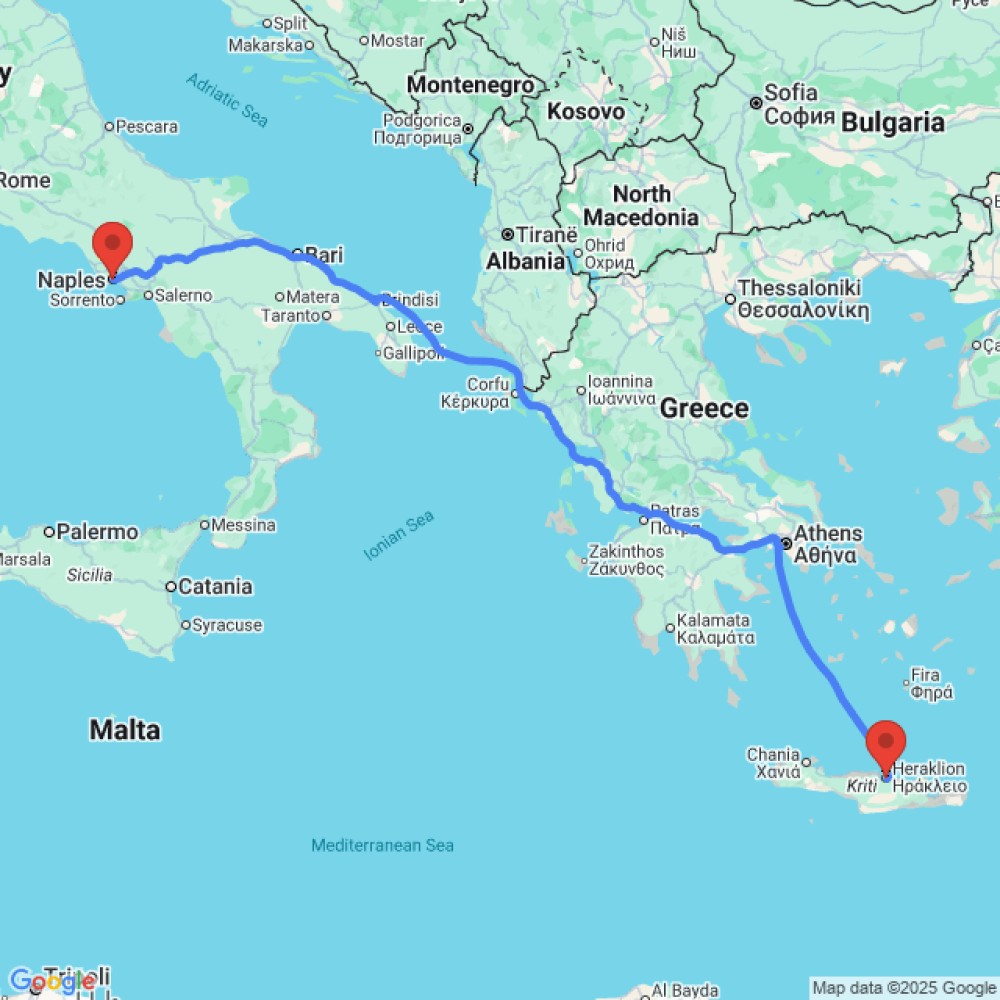 Trip between Naples and Heraklion