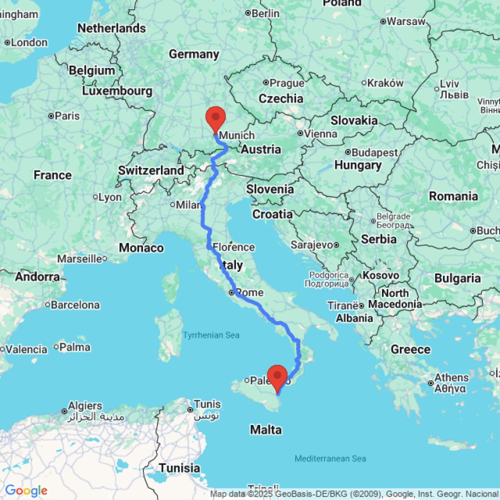 Trip between Munich and Catania