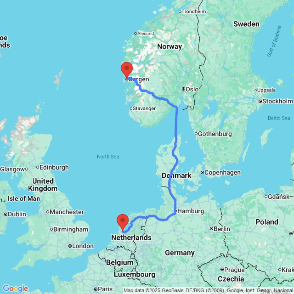 Trip between Bergen and Amsterdam