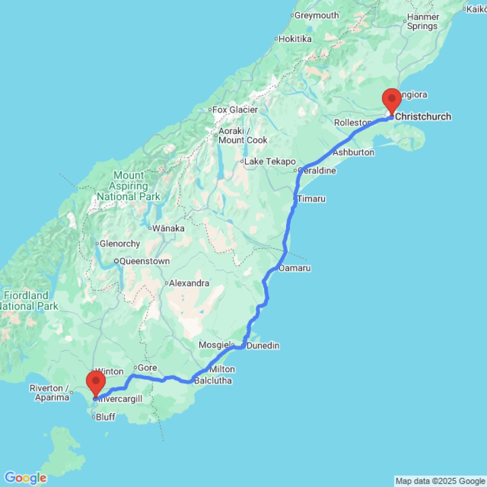 Trip between Invercargill and Christchurch