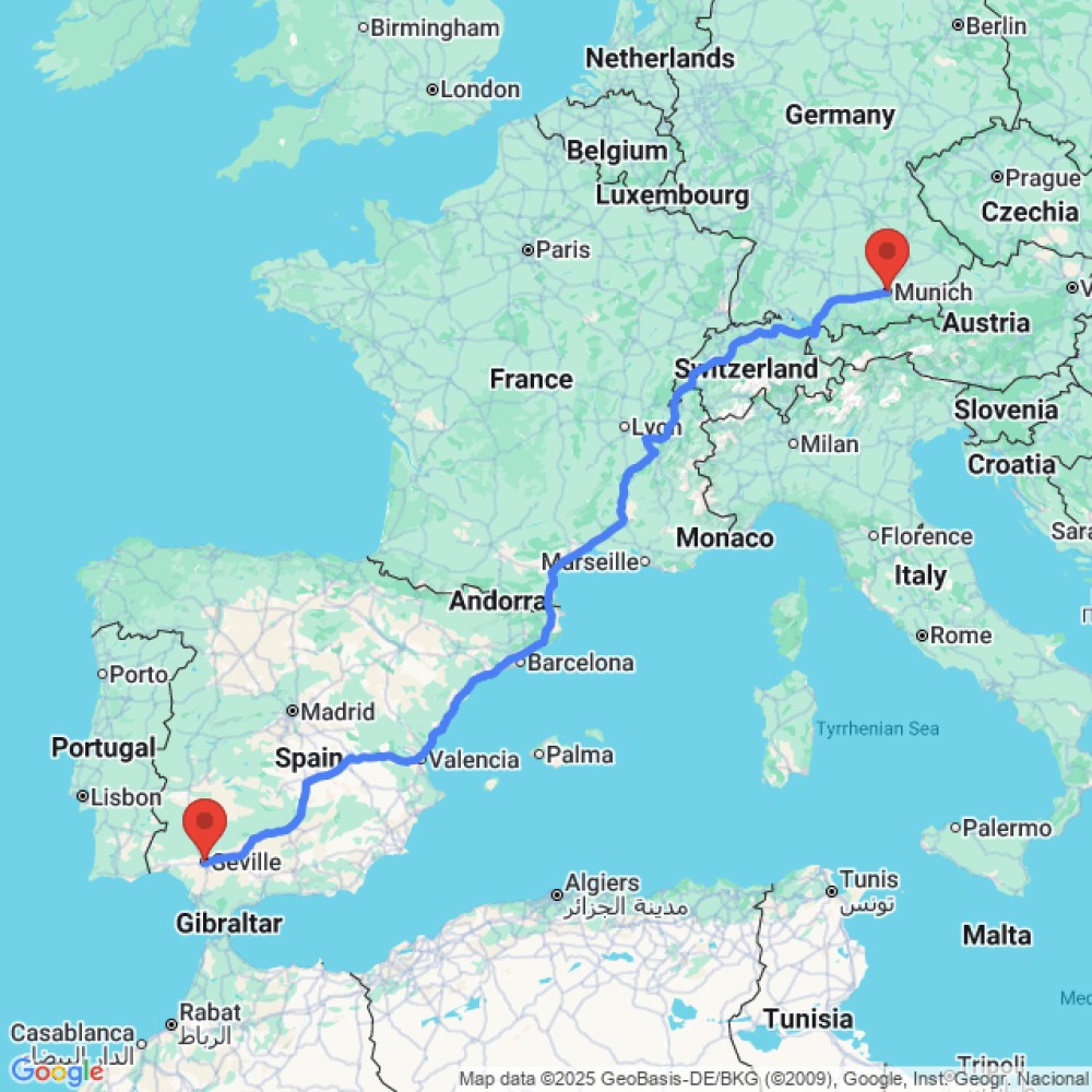 Trip between Munich and Seville