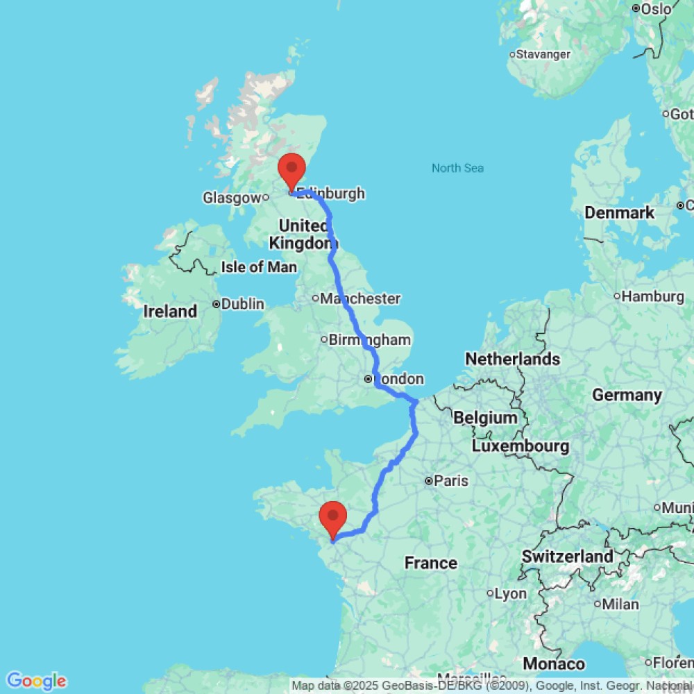 Trip between Nantes and Edinburgh