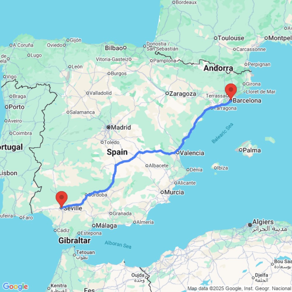 Trip between Seville and Barcelona