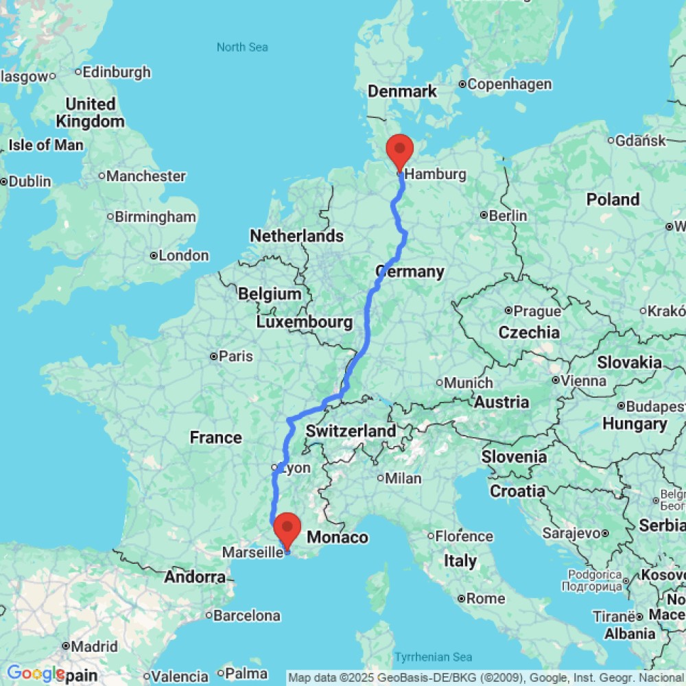Trip between Marseille and Hamburg
