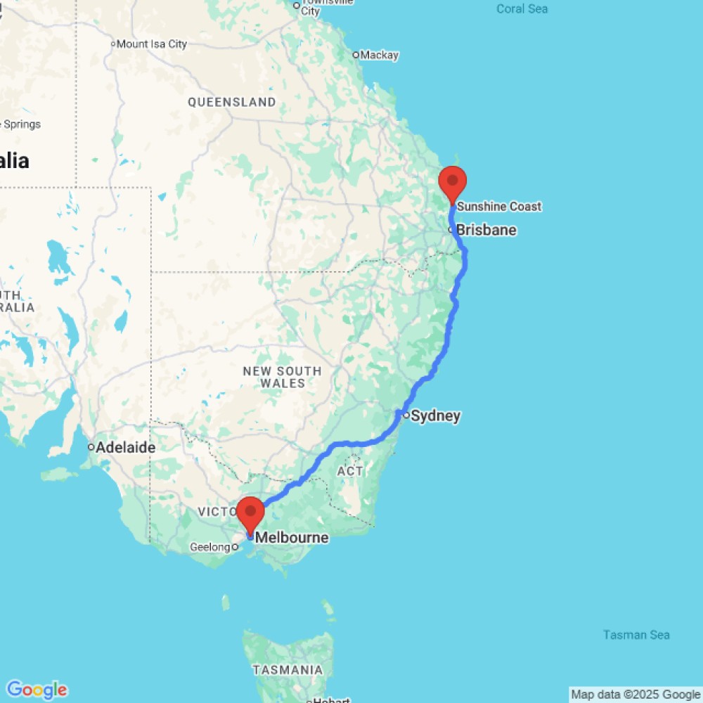 Trip between Sunshine Coast and Melbourne