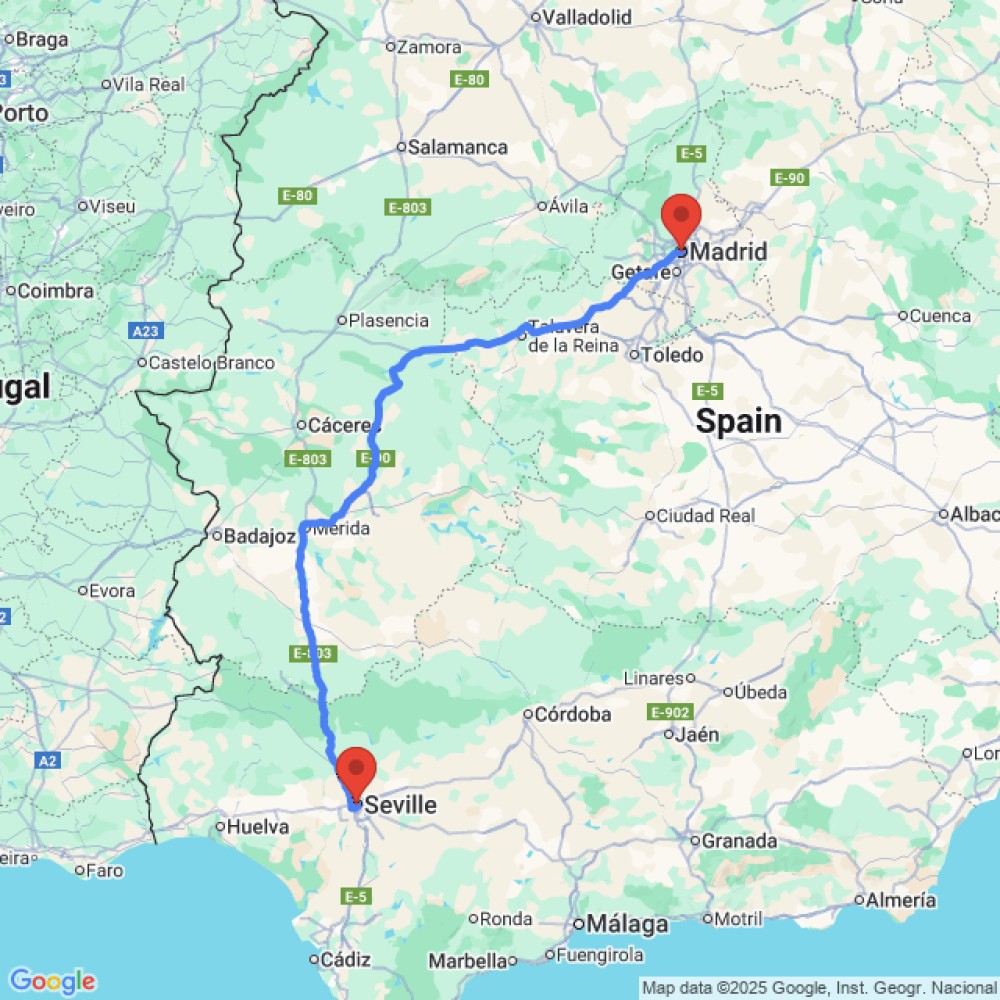 Trip between Seville and Madrid