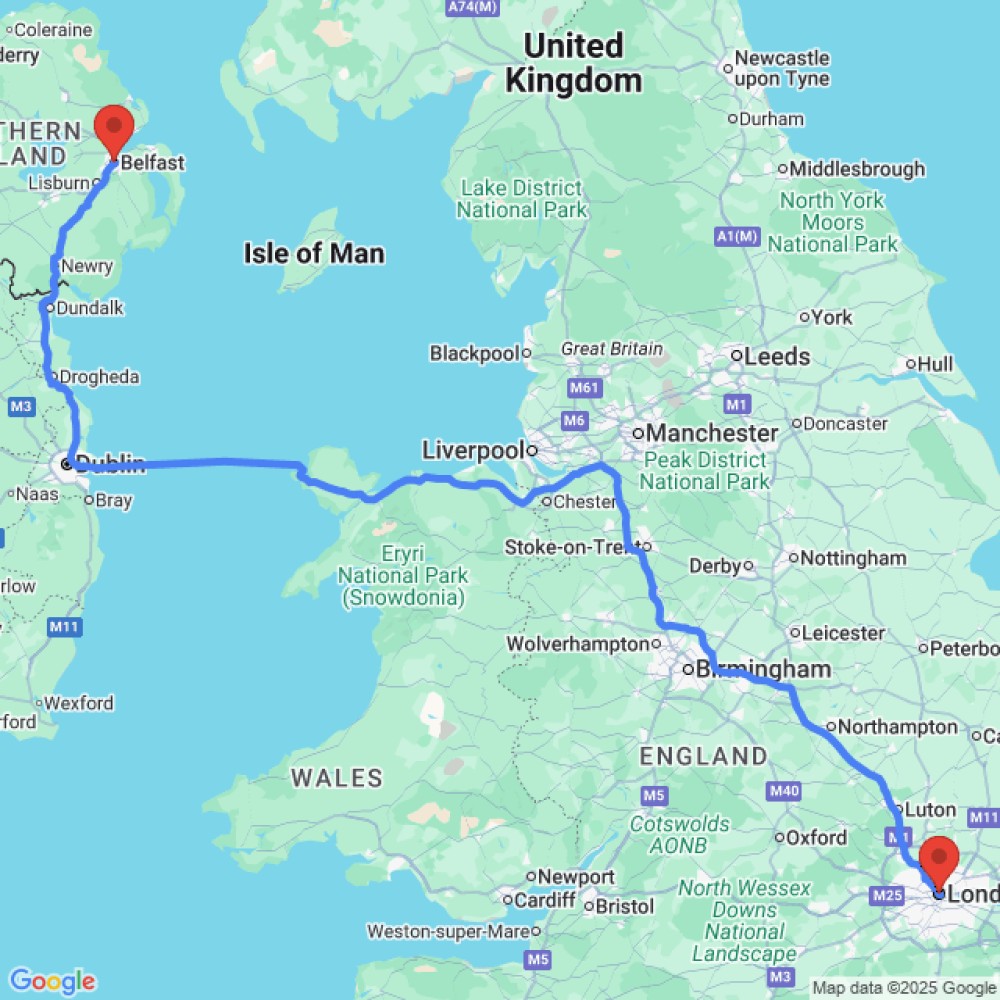 Trip between London and Belfast