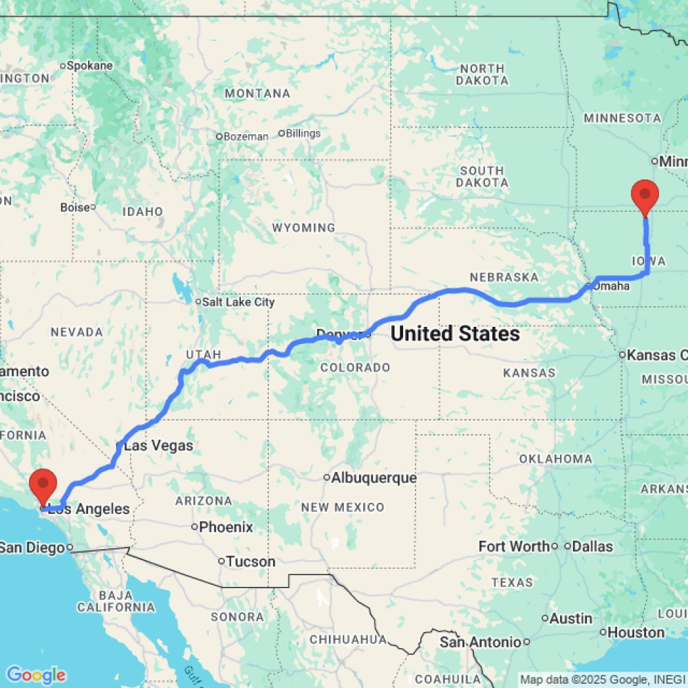 Trip between Forest City and Los Angeles