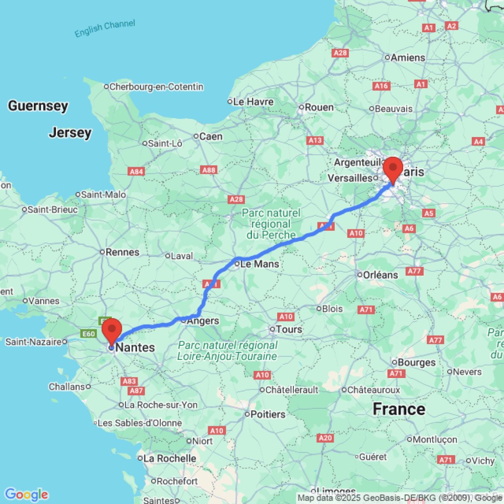 Trip between Nantes and Paris Orly