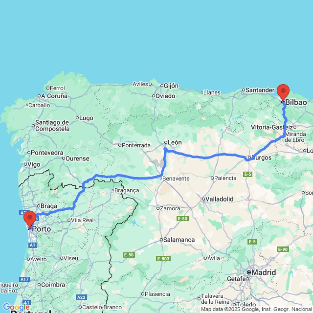 Trip between Bilbao and Porto