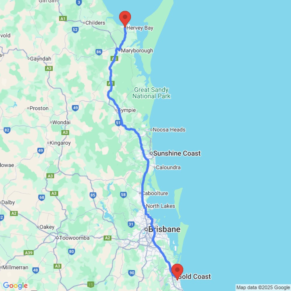 Trip between Gold Coast and Hervey Bay