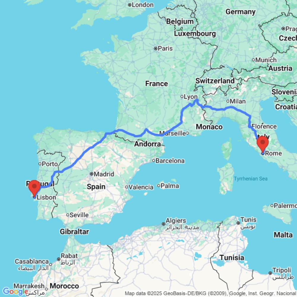 Trip between Rome and Lisbon