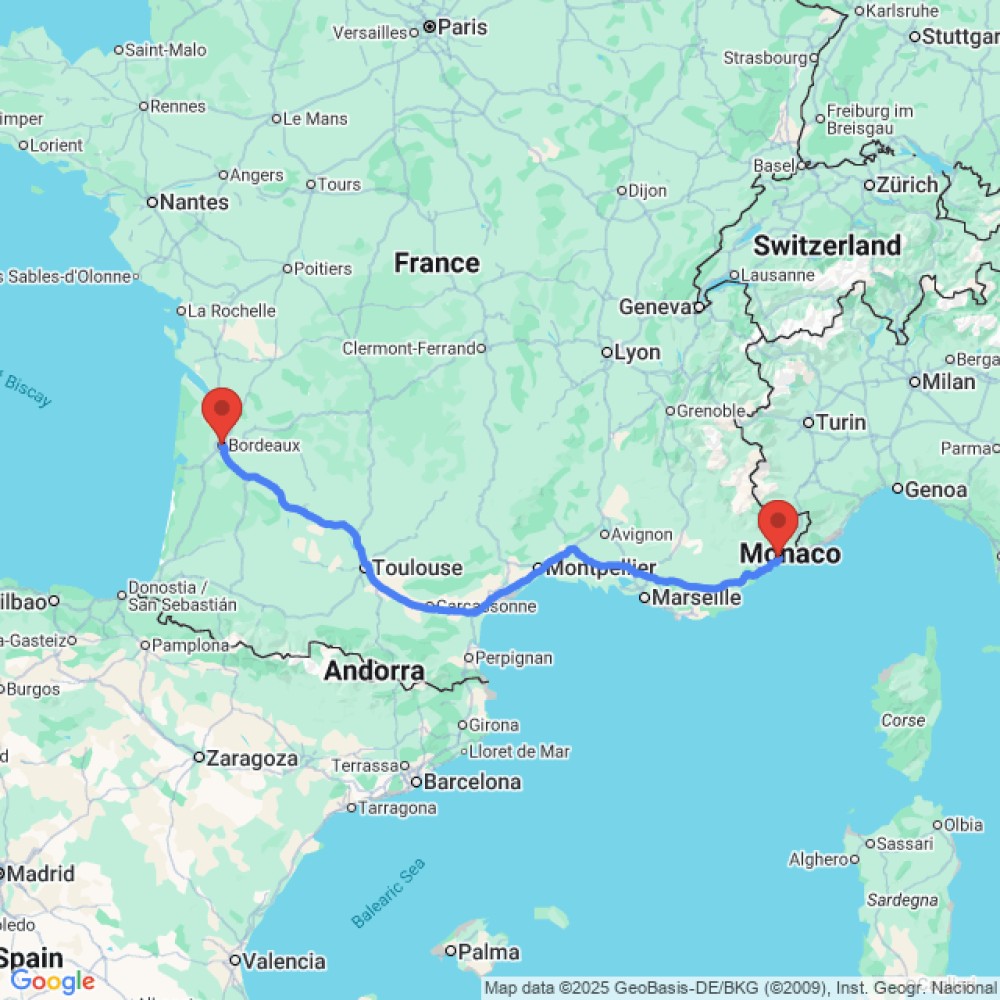 Trip between Bordeaux and Nice