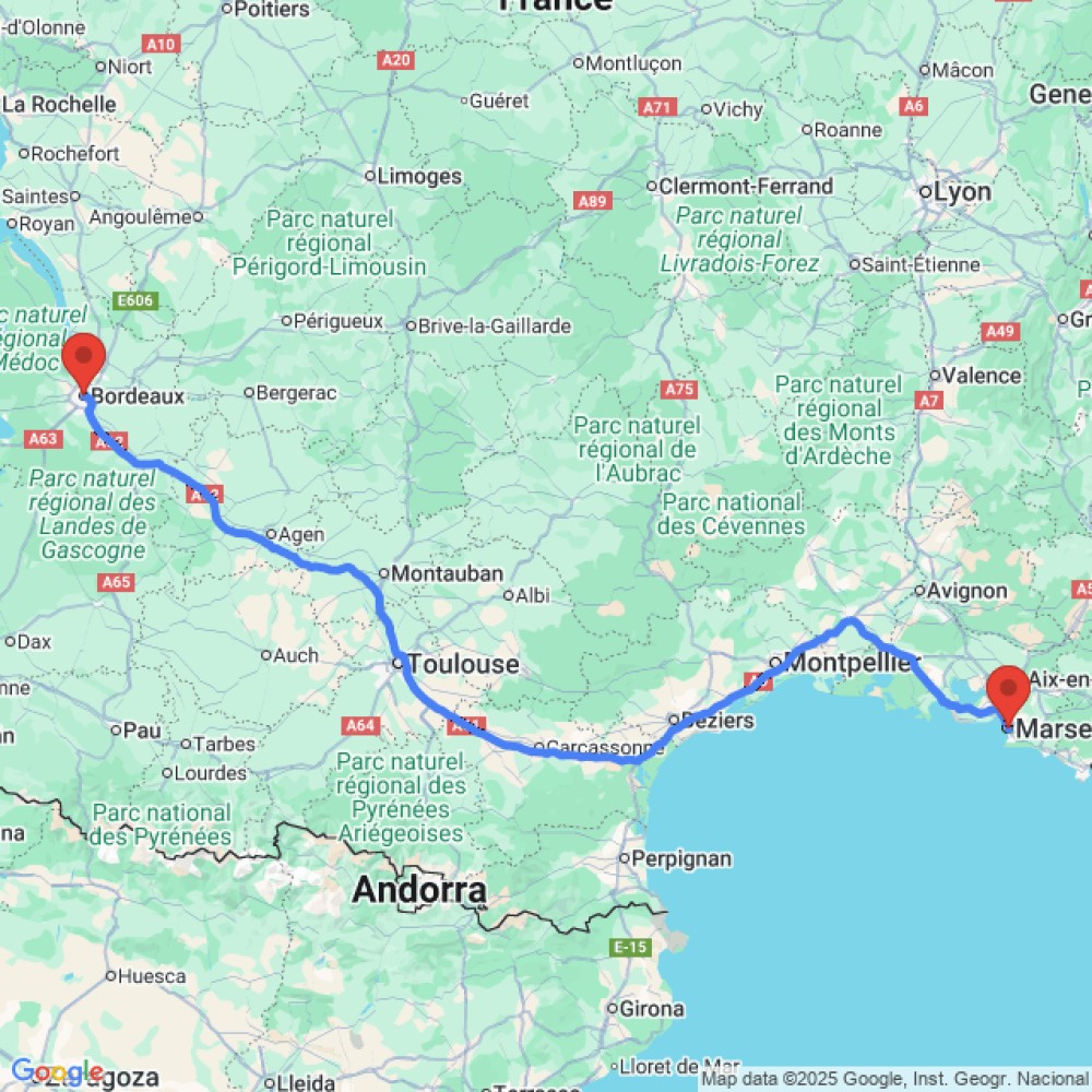 Trip between Bordeaux and Marseille