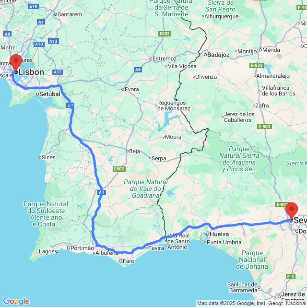 Trip between Seville and Lisbon