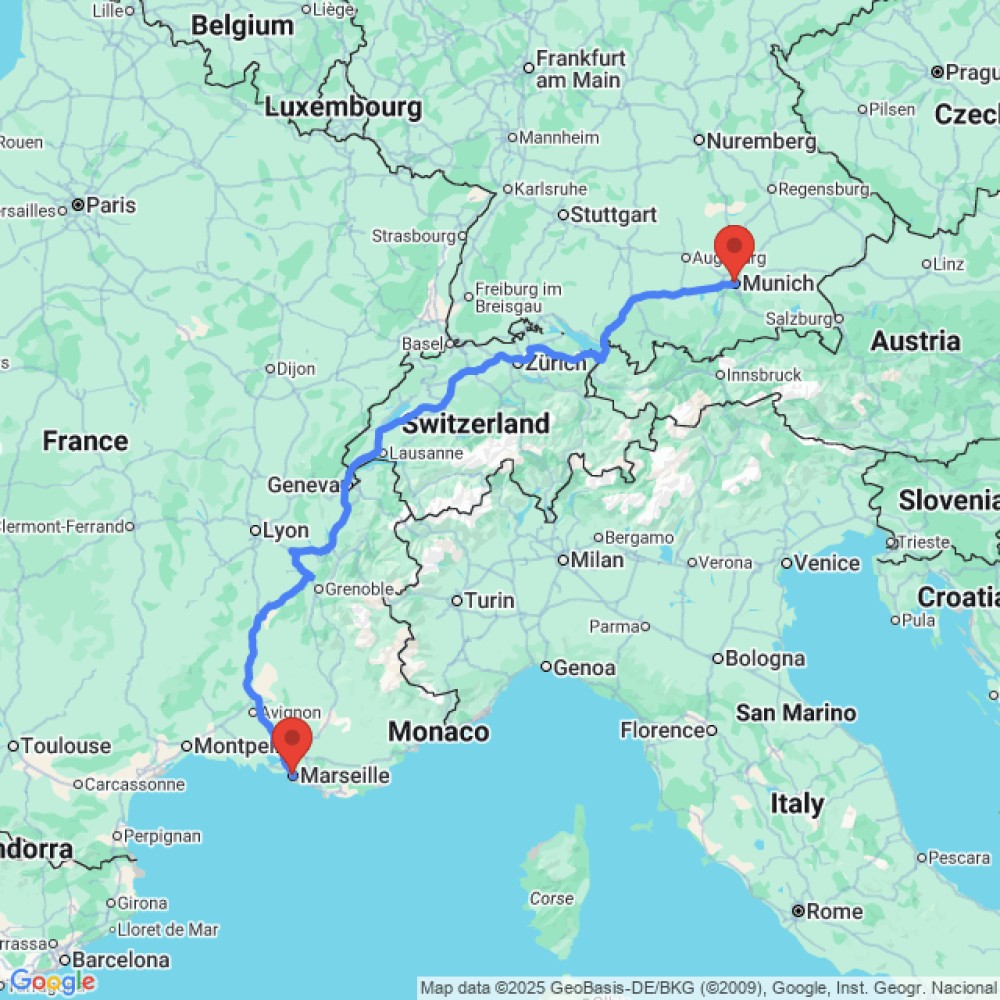 Trip between Marseille and Munich