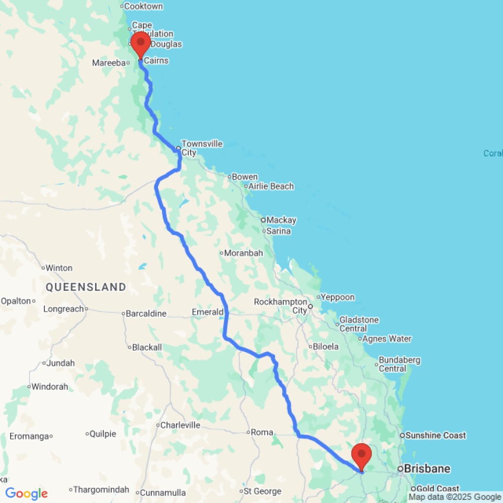 Trip between Cairns and Toowoomba