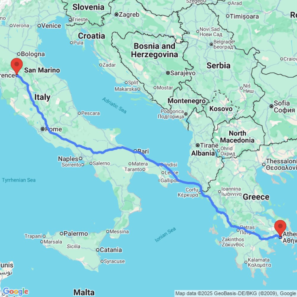 Trip between Florence and Athens
