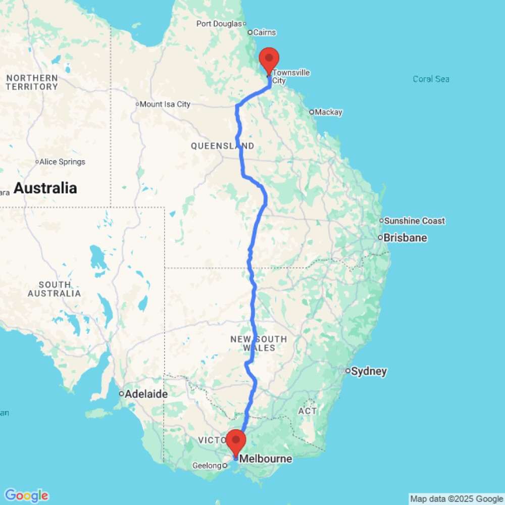 Trip between Townsville and Melbourne