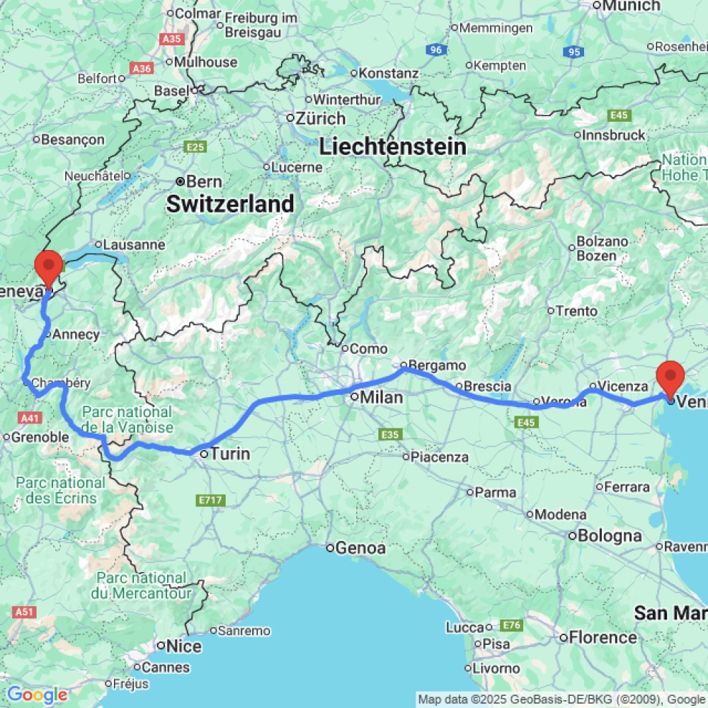 Trip between Venice and Geneva