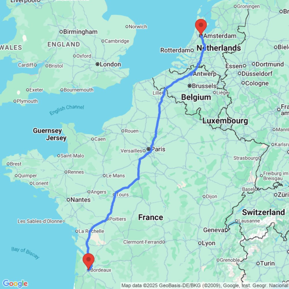 Trip between Bordeaux and Amsterdam