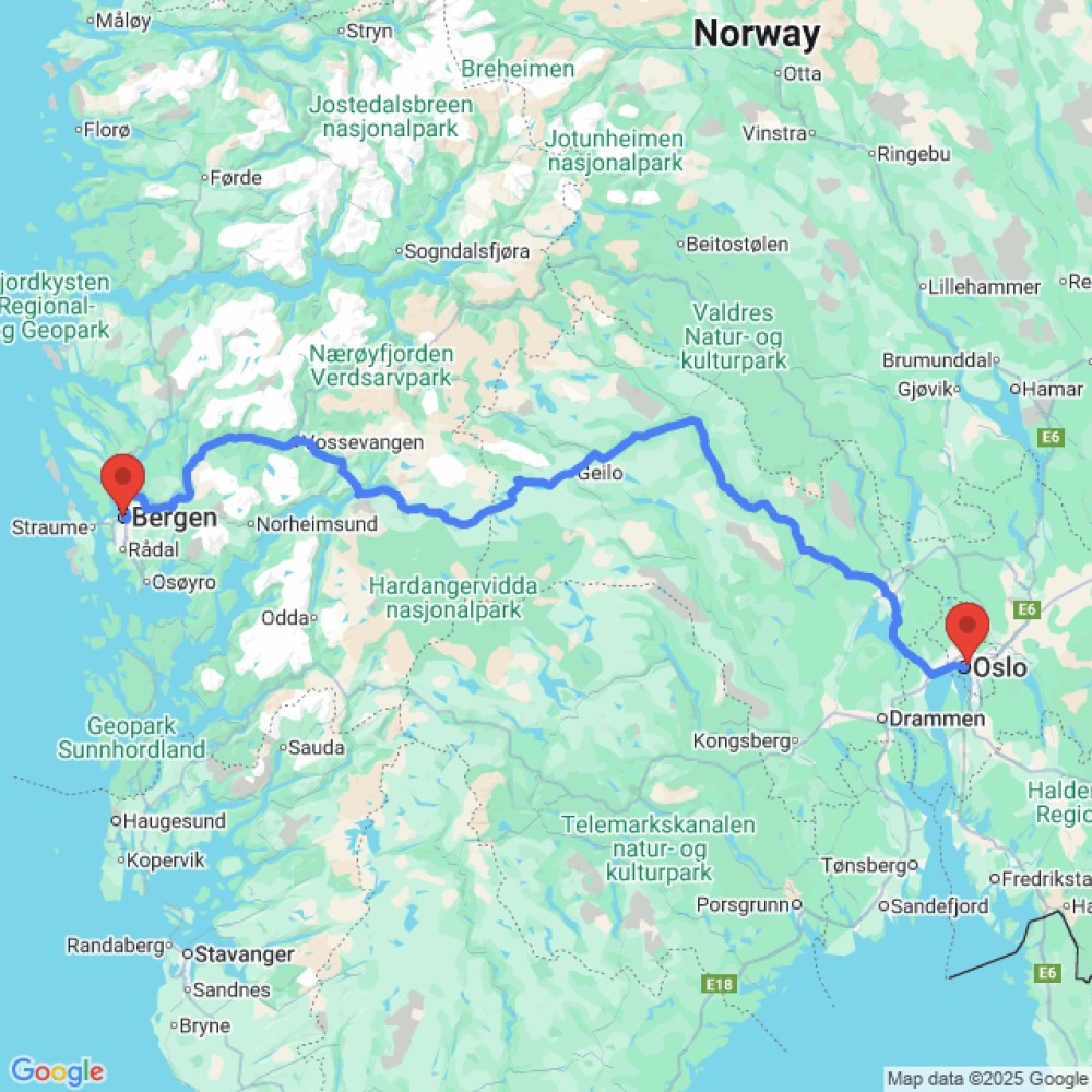 Trip between Bergen and Oslo