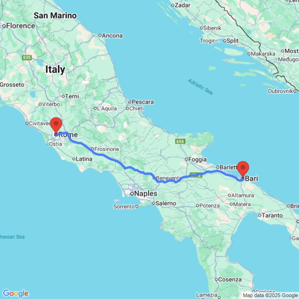 Trip between Rome and Bari