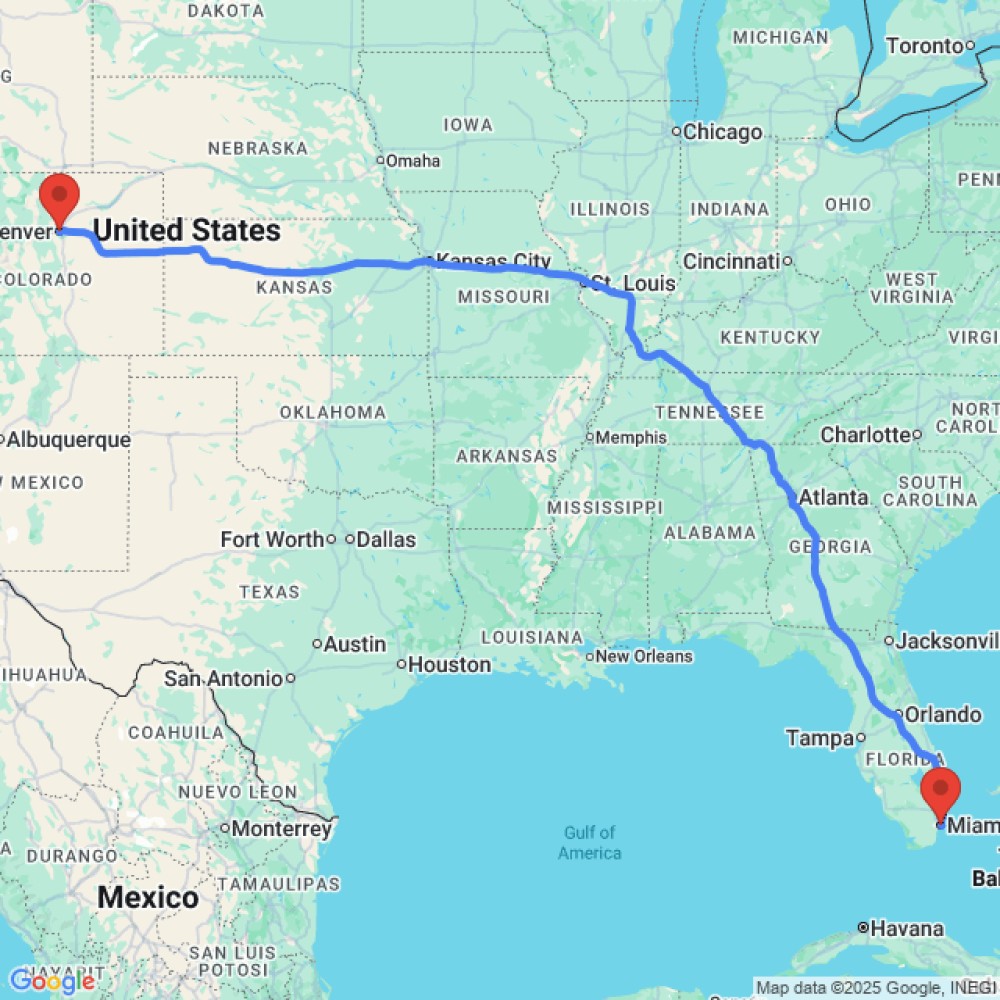 Trip between Denver and Miami