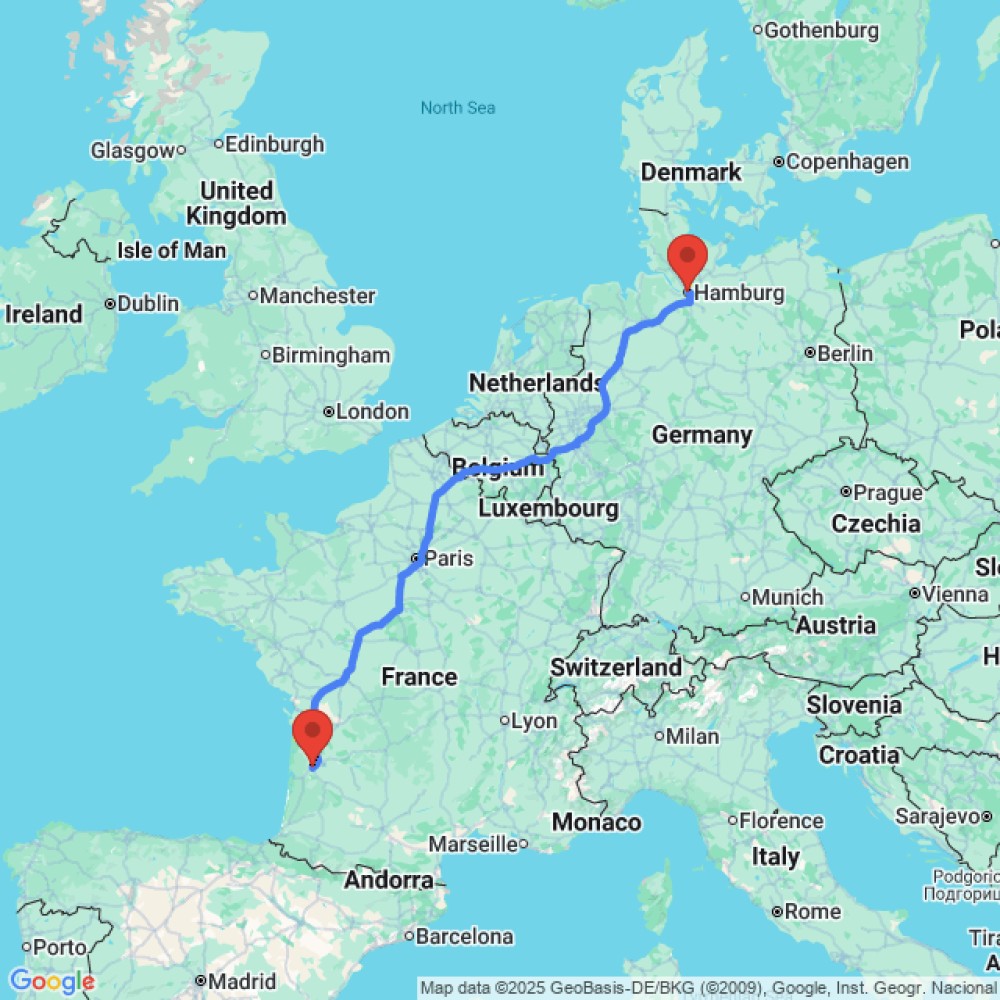 Trip between Bordeaux and Hamburg