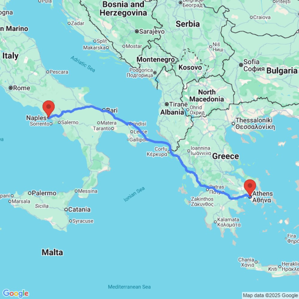 Trip between Naples and Athens