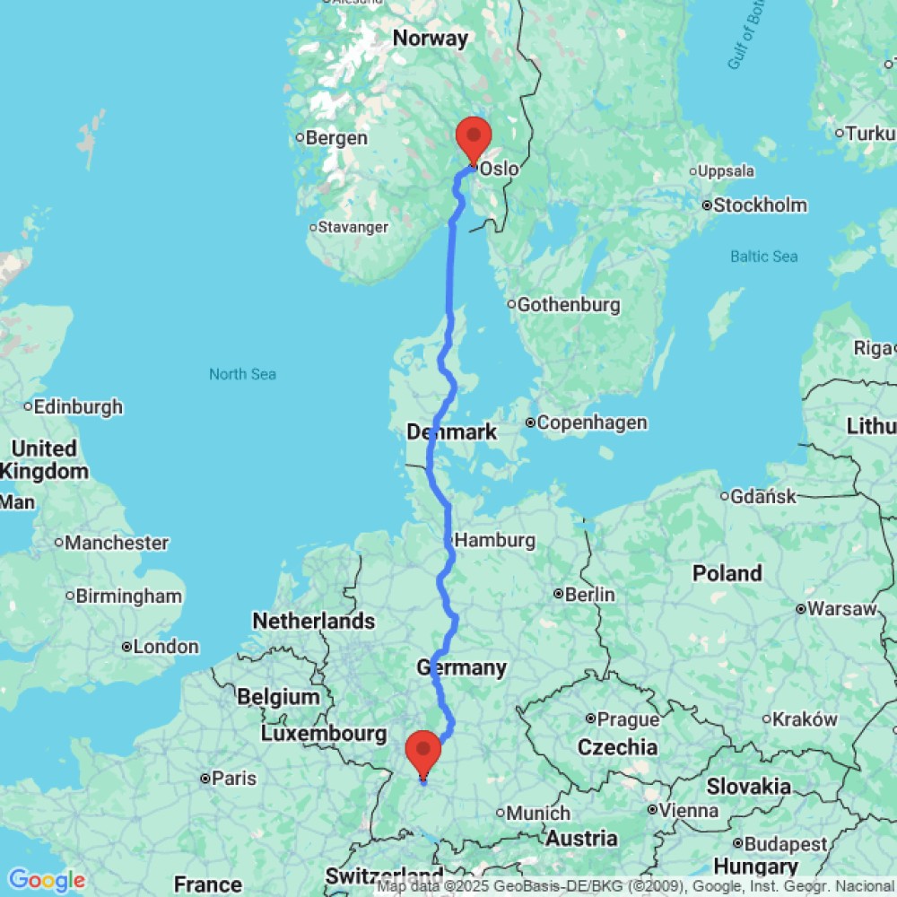 Trip between Stuttgart and Oslo