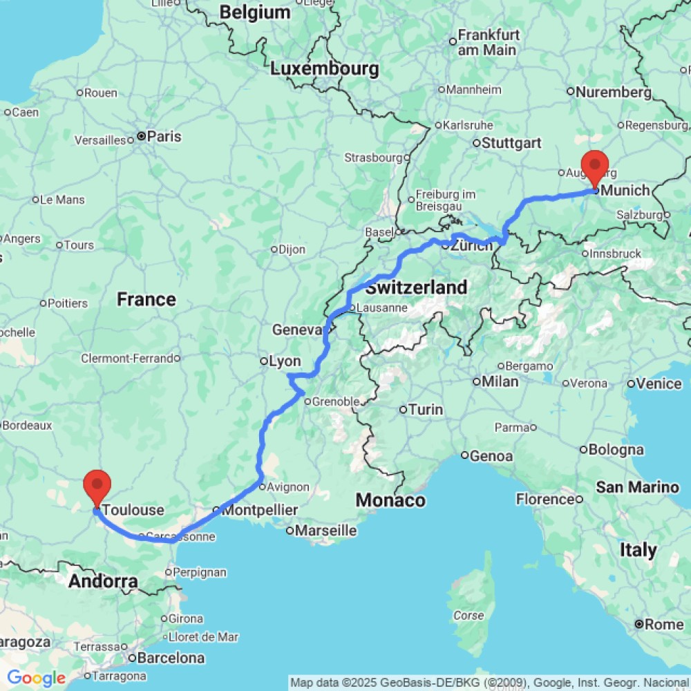 Trip between Munich and Toulouse
