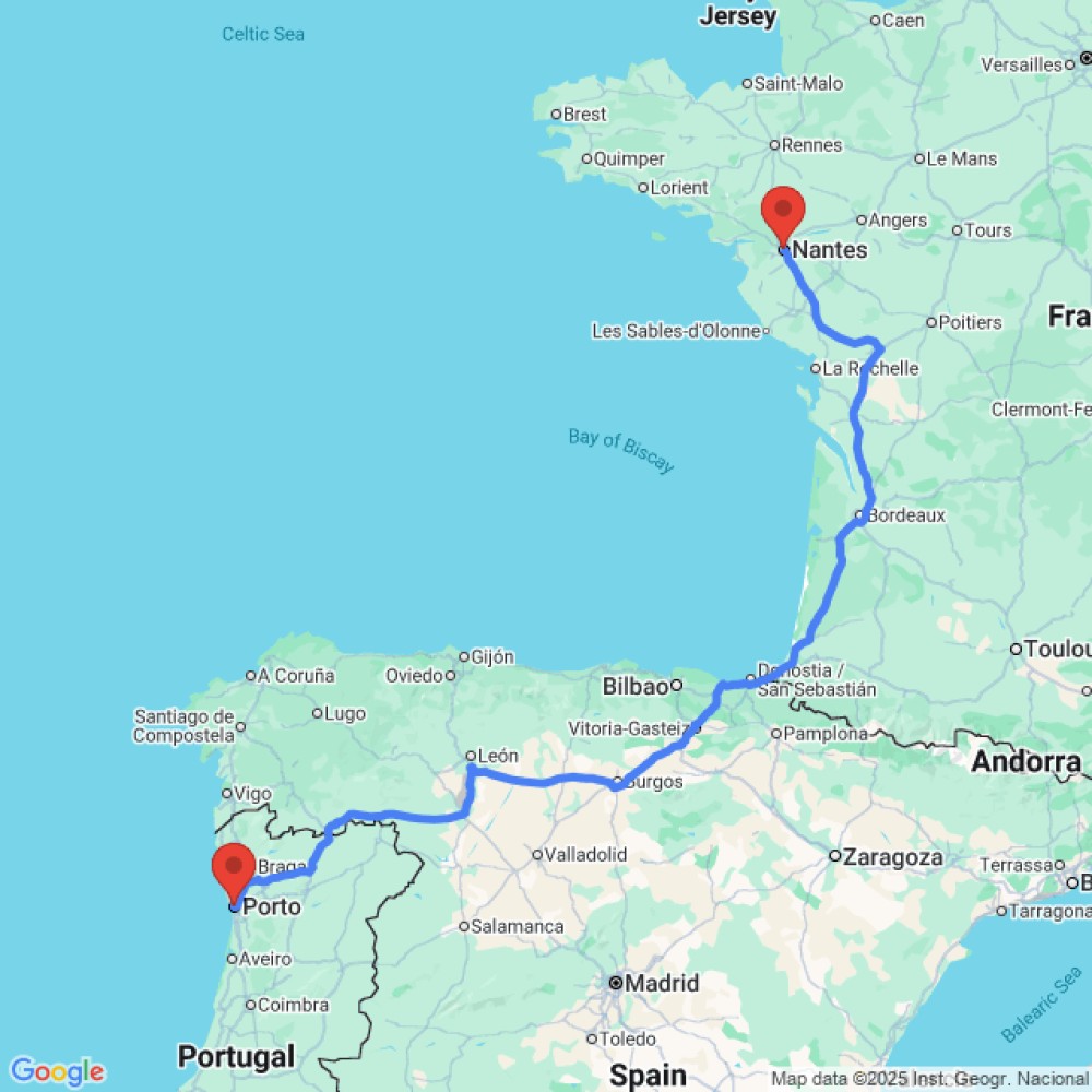 Trip between Nantes and Porto