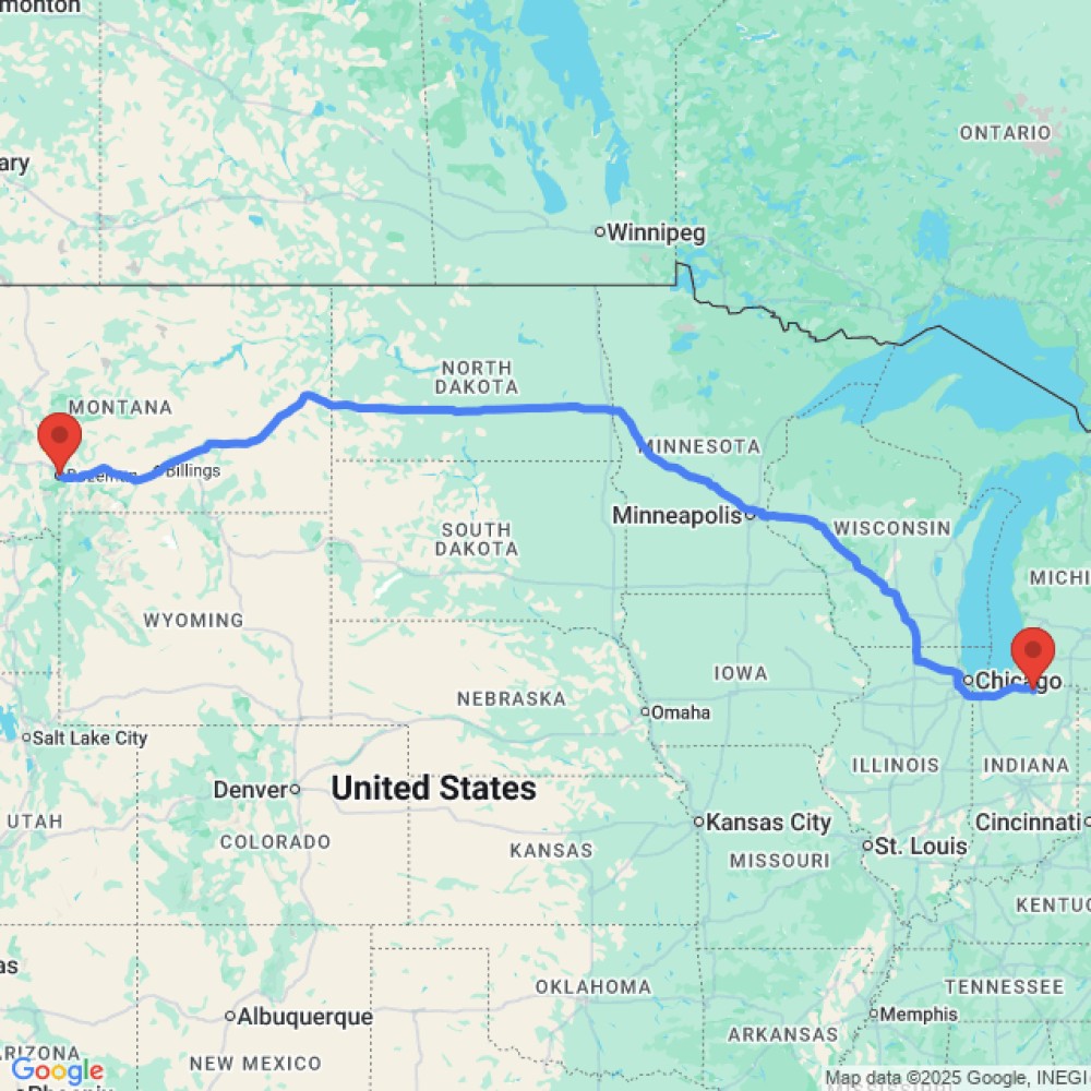 Trip between Elkhart and Bozeman