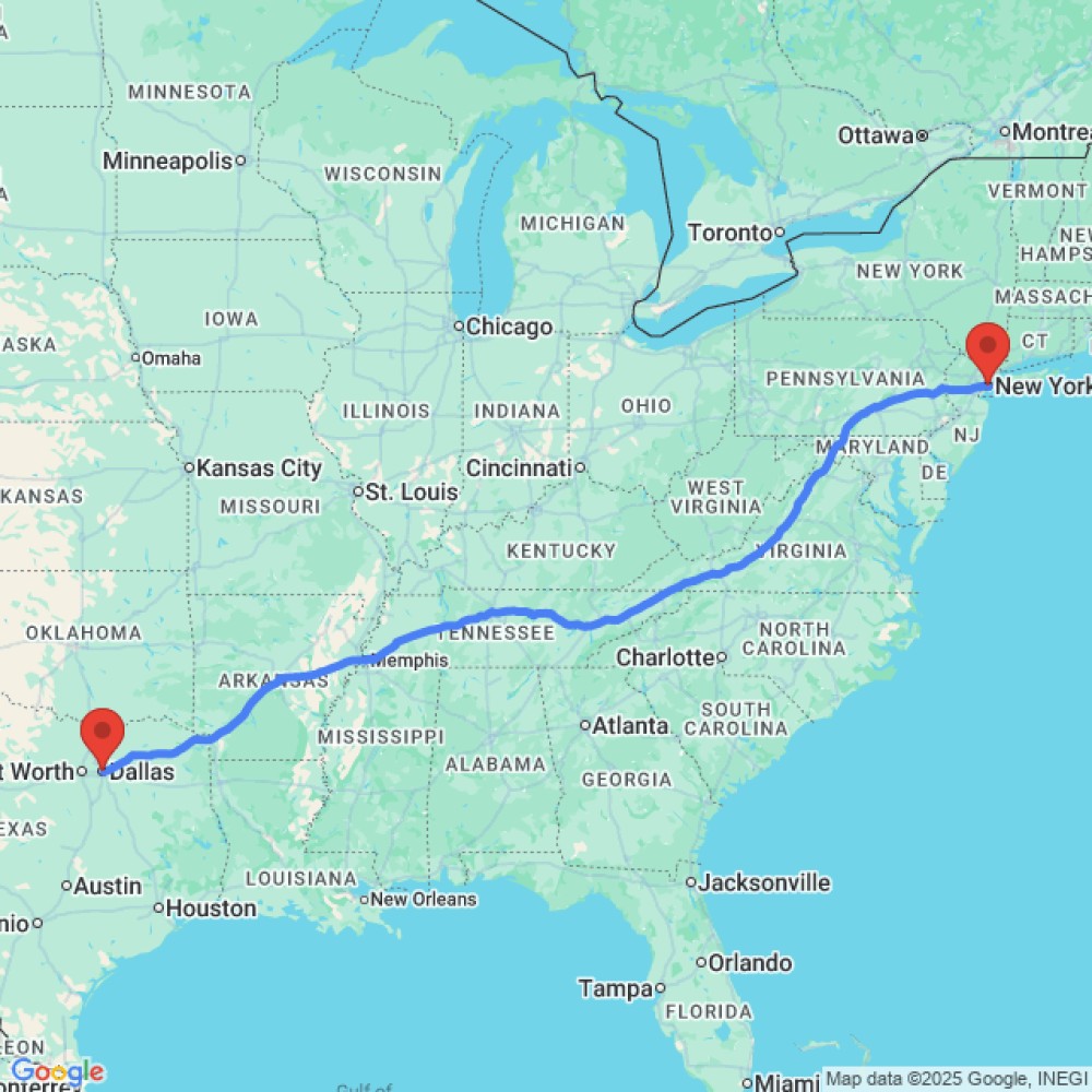 Trip between New York and Dallas